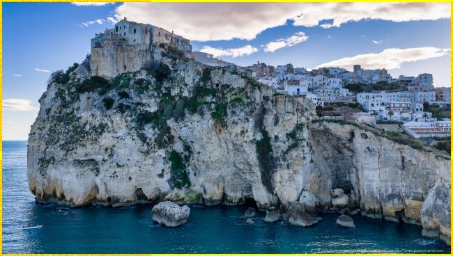 The cliff of Peschici featuring the Castle and the urban core overlooking the Adriatic Sea